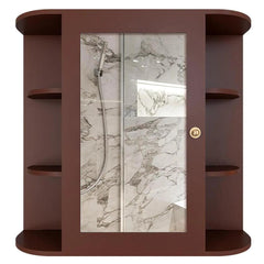 Designer Wooden Bathroom Cabinet Mirror with 10 Spacious Shelves with Brown Finish