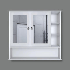 Premium Space Saving Bathroom Mirror Cabinet with 6 Spacious Shelves with Wooden White Finish