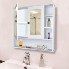 Premium Space Saving Bathroom Mirror Cabinet with 6 Spacious Shelves with Wooden White Finish