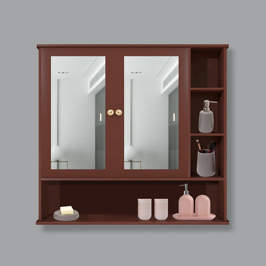 Premium Space Saving Bathroom Mirror Cabinet with 6 Spacious Shelves with Wooden Brown Finish