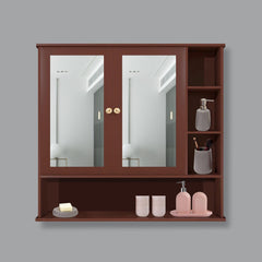 Premium Space Saving Bathroom Mirror Cabinet with 6 Spacious Shelves with Wooden Brown Finish