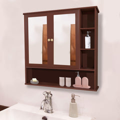 Premium Space Saving Bathroom Mirror Cabinet with 6 Spacious Shelves with Wooden Brown Finish