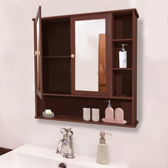 Premium Space Saving Bathroom Mirror Cabinet with 6 Spacious Shelves with Wooden Brown Finish