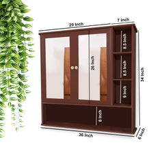 Premium Space Saving Bathroom Mirror Cabinet with 6 Spacious Shelves with Wooden Brown Finish