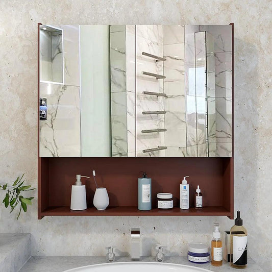 Beautiful Wooden Bathroom Organizer Cabinet with Mirror & 4 Spacious Shelves with Brown Finish