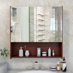 Beautiful Wooden Bathroom Organizer Cabinet with Mirror & 4 Spacious Shelves with Brown Finish