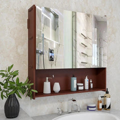 Beautiful Wooden Bathroom Organizer Cabinet with Mirror & 4 Spacious Shelves with Brown Finish