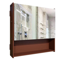 Beautiful Wooden Bathroom Organizer Cabinet with Mirror & 4 Spacious Shelves with Brown Finish