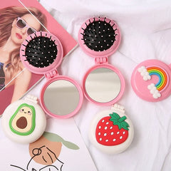 Cartoon Printed Mini Mirror With Comb (Random Print)