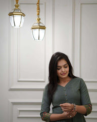 Women's Cotton a-line flared Straight Kurti With Pant