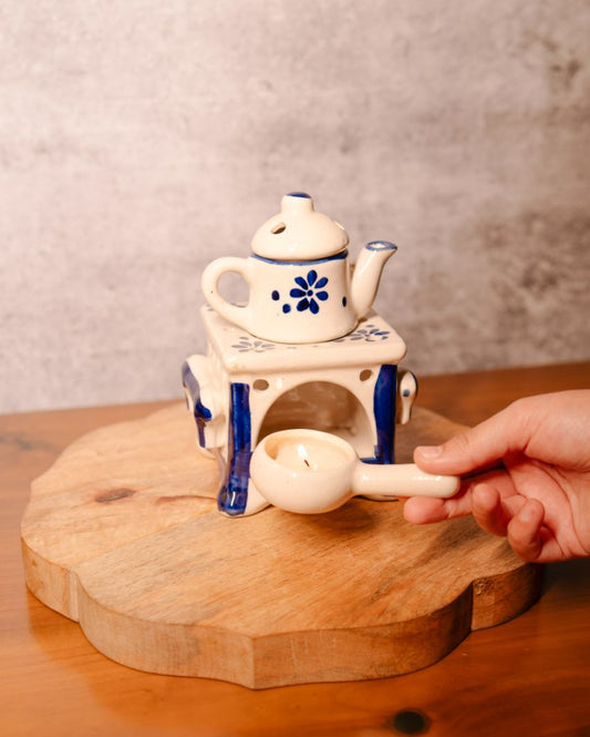 🌬️ Ultrasonic Ceramic Aroma Diffuser – Soothing Mist for Mindful Living (Beige & Blue)