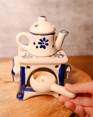 🌬️ Ultrasonic Ceramic Aroma Diffuser – Soothing Mist for Mindful Living (Beige & Blue)