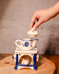 🌬️ Ultrasonic Ceramic Aroma Diffuser – Soothing Mist for Mindful Living (Beige & Blue)