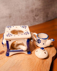 🌬️ Ultrasonic Ceramic Aroma Diffuser – Soothing Mist for Mindful Living (Beige & Blue)