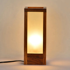 25.4 cm Modern Frosted Glass Table Lamp In Sheesham Wood
