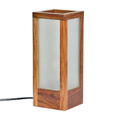 25.4 cm Modern Frosted Glass Table Lamp In Sheesham Wood