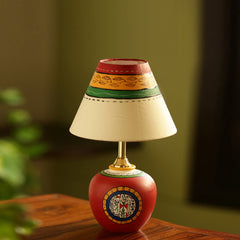 33 cm Terracotta Handpainted Warli Matki Table Lamp In Red