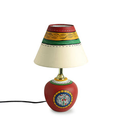 33 cm Terracotta Handpainted Warli Matki Table Lamp In Red