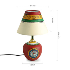 33 cm Terracotta Handpainted Warli Matki Table Lamp In Red