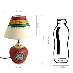 33 cm Terracotta Handpainted Warli Matki Table Lamp In Red