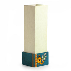 'The Blueberry Elephant' Madhubani Hand-Painted Square Table Lamp In Wood