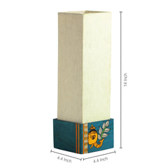 'The Blueberry Elephant' Madhubani Hand-Painted Square Table Lamp In Wood