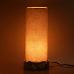 'The Brownie Elephant' Madhubani Hand-Painted Round Table Lamp In Wood