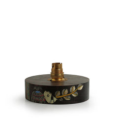 'The Brownie Elephant' Madhubani Hand-Painted Round Table Lamp In Wood