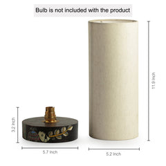 'The Brownie Elephant' Madhubani Hand-Painted Round Table Lamp In Wood