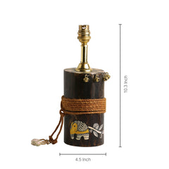'The Red-Shade Log' Madhubani Hand-Painted Table Lamp In Wood