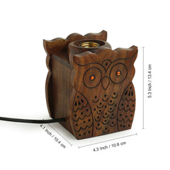 'Bright Night Owl' Table Lamp With Hand Carved Owl Motif In Sheesham Wood