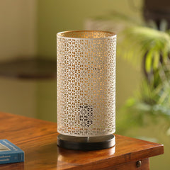 'Moroccan Shimmer' Hand Etched Iron Table Lamp (30.5 cm, White)