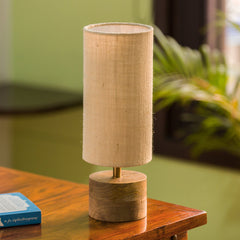 'Volta' Round Table Lamp In Mango Wood (35.6 cm)