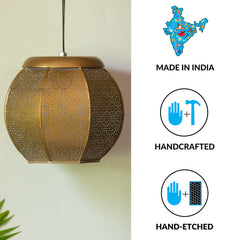 'Morrocan Treasure' Hand-etched Pendant Lamp In Iron (20.3 cm, Matte Finish)