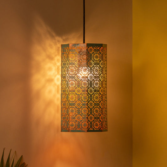 Morrocan Waves' Hand-etched Pendant Lamp In Iron (35.6 cm | Matte Finish)
