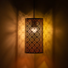 Morrocan Waves' Hand-etched Pendant Lamp In Iron (35.6 cm | Matte Finish)