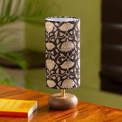 'Blooming Lotus' Cylindrical Table Lamp In Mango Wood (35.6 cm)
