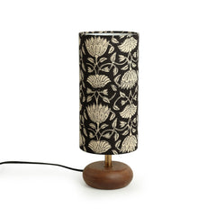 'Blooming Lotus' Cylindrical Table Lamp In Mango Wood (35.6 cm)
