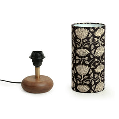 'Blooming Lotus' Cylindrical Table Lamp In Mango Wood (35.6 cm)