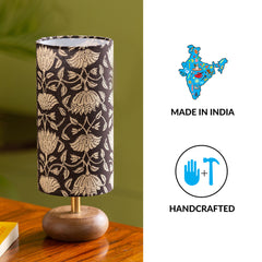 'Blooming Lotus' Cylindrical Table Lamp In Mango Wood (35.6 cm)