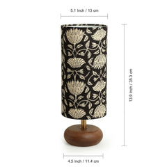 'Blooming Lotus' Cylindrical Table Lamp In Mango Wood (35.6 cm)