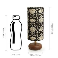 'Blooming Lotus' Cylindrical Table Lamp In Mango Wood (35.6 cm)