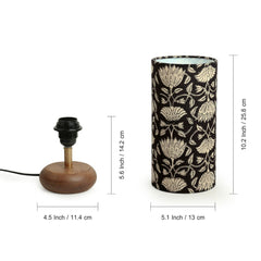 'Blooming Lotus' Cylindrical Table Lamp In Mango Wood (35.6 cm)