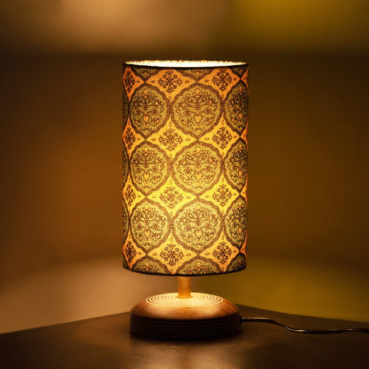 'Paisley-Carved' Table Lamp In Mango Wood (35.6 cm)