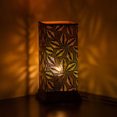 'Leafy Plants' Hand Etched Table Lamp In Iron & Mango Wood (30.5 cm)
