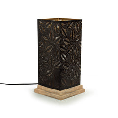 'Leafy Plants' Hand Etched Table Lamp In Iron & Mango Wood (30.5 cm)