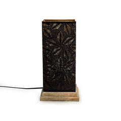 'Leafy Plants' Hand Etched Table Lamp In Iron & Mango Wood (30.5 cm)