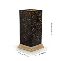 'Leafy Plants' Hand Etched Table Lamp In Iron & Mango Wood (30.5 cm)