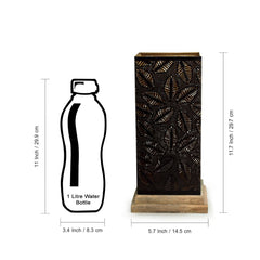 'Leafy Plants' Hand Etched Table Lamp In Iron & Mango Wood (30.5 cm)