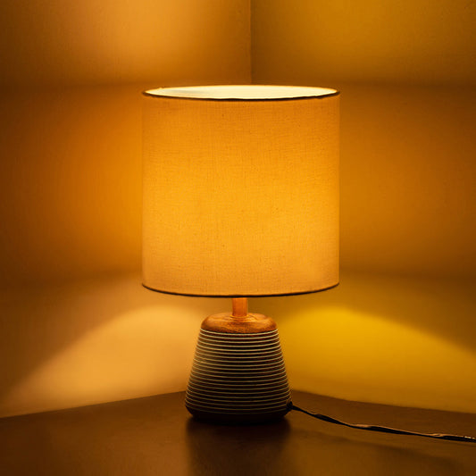 'Blue-Carved' Table Lamp In Mango Wood (35.6 cm)